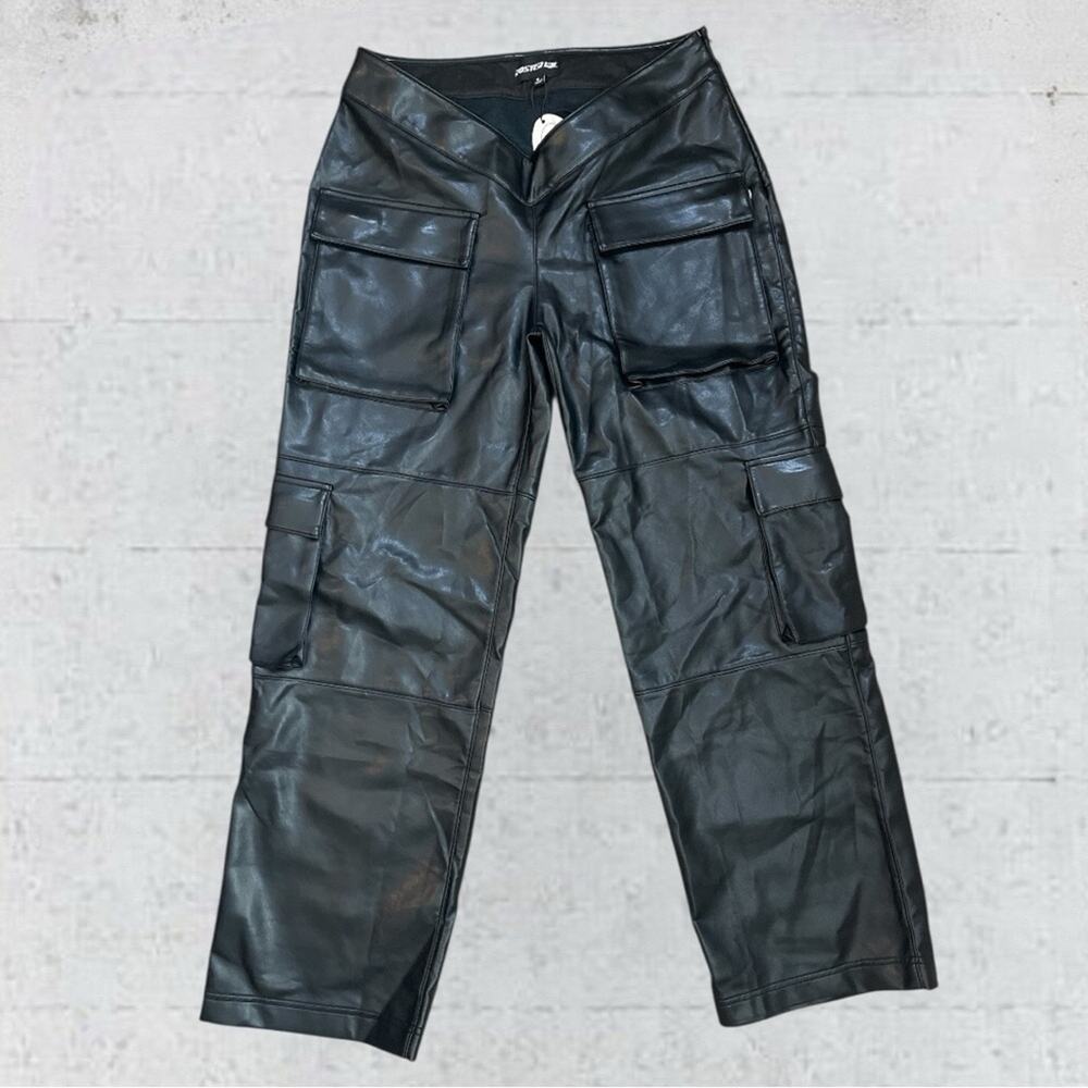 POSTER GIRL Black Faux Leather Cargo Pants